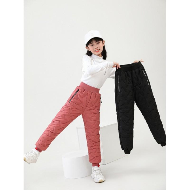 Children's Winter Thickened Trousers Warm Medium-Large Child Solid Color Casual Pants