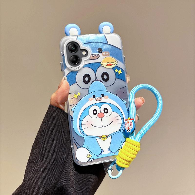 KEYSION Cute Ear Cartoon Case for Samsung A07 A06 4G A05 with Lanyard Soft Silicone+PC Shockproof Phone Cover for Galaxy A05 A06 A07