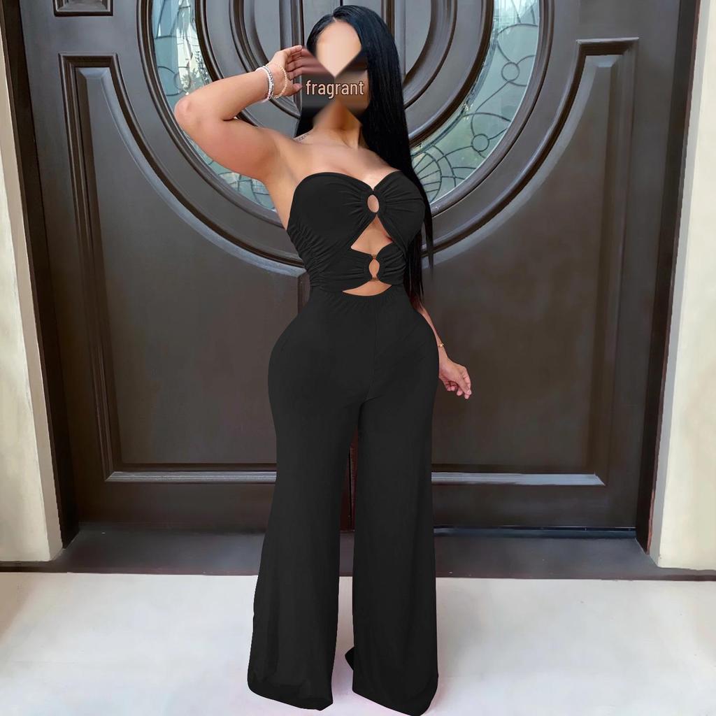 Women’s Sexy Bandeau Jumpsuit with Wide-Leg Pants - European and American New Fashion