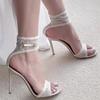 Ladies Shoes 2025 Summer Lace Ankle-wrap Women's Sandals New Buckle Strap Super High Thin Heels Sexy party Wedding Heeled Sandal