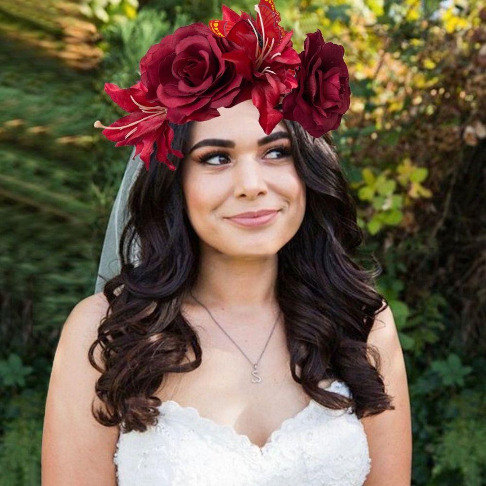 Butterfly Design Flowers Headband Handmade Rose Flower Crown  For Women Girl