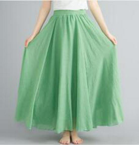 Women's Plus Size Cotton Linen Midi A-Line Skirt with Elastic Waist In 20 Colors