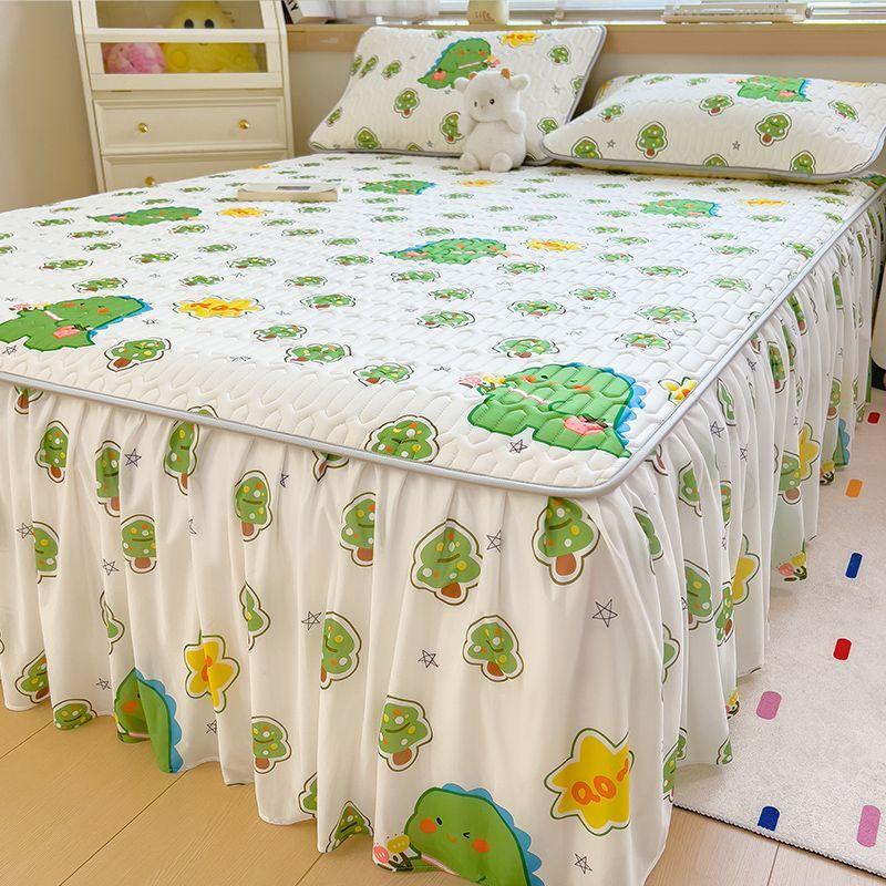 1/3Pcs Thai Latex Cooling Bed Skirt, Ice Silk Mattress Cover, Washable Breathable Cooling Mat for Queen King Beds