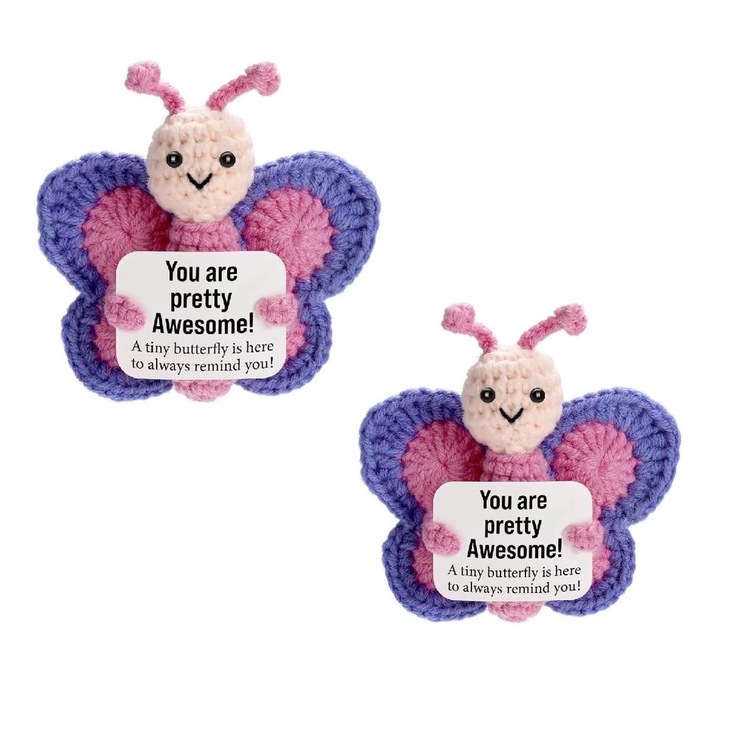 Positive Crochet Butterfly Gift for Women, Mini Handmade Emotional Support Plush for Friends, Girls, Teachers Birthday Christmas
