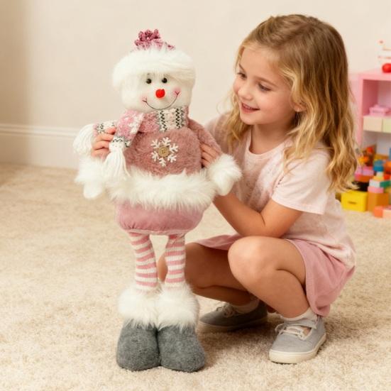 Yousheng Long Leg Christmas Plush Doll Standing Snowman Santa Claus Christmas Doll with Retractable Legs for Home Mantel Decoration