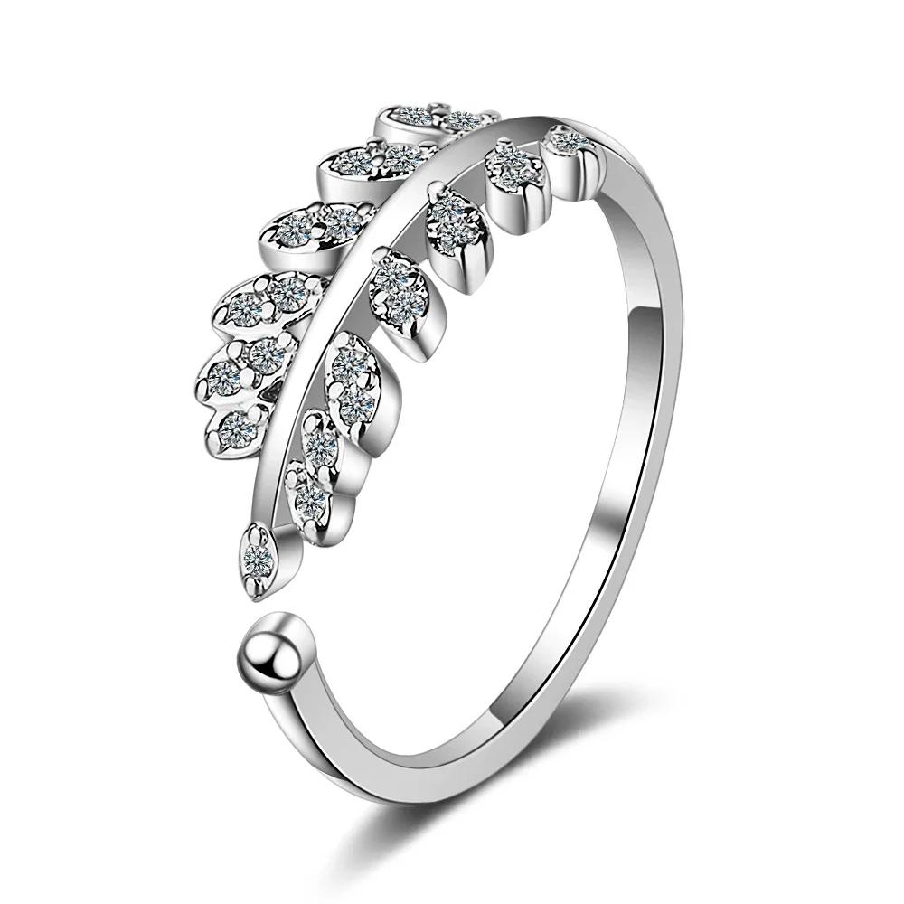 925 Sterling Silver Leaf Ring Olive Branch Open Adjustable Ring Elegant Wedding Party Jewelry Gift for Women & Men
