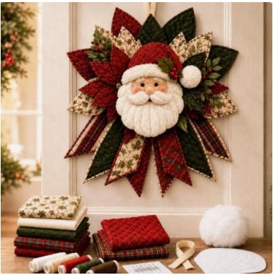 2026 DIY Nähset Weihnachts-Türhänger-Kranz Gesteppter Stoff DIY Handgemachter Weihnachtsbaum Feiertagsbasteln Heimdekoration Geschenke