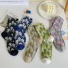 New Fashion Women Socks Floral Embossment Retro Middle Tube Socks Women Japanese Fashion Ethnic Harajuku Vintage Long Socks Sox