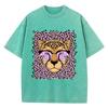 Vintage Womens Acid Wash T-Shirts Leopard Cartoons Printing