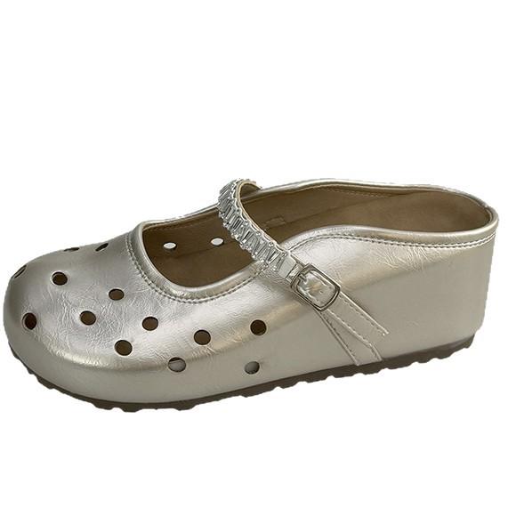 Silver inner height-increasing bag head flat bottom hole slippers women's summer wear new retro cool slippers