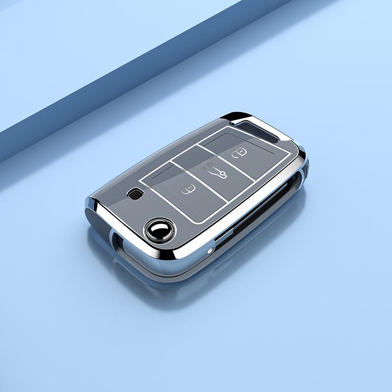 Fashion Plating Silver Edg Car Key Case Cover For Vw Volkswagen Golf 7 Mk7 Tiguan Mk2 Skoda Octavia Kodiaq Karoq Seat Ateca Leon