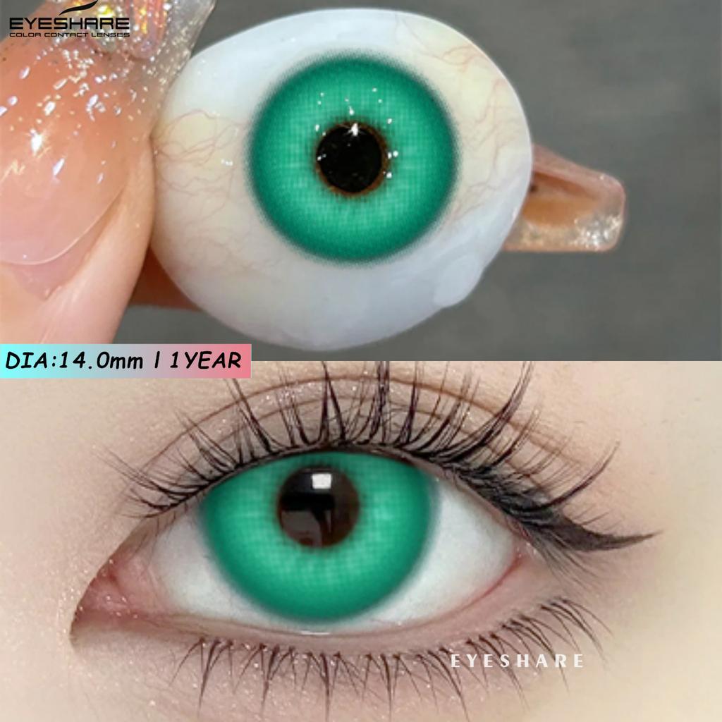 Eyeshare Lentes de contacto de colores nuevos para Halloween, lentes azules con pupila roja y rosa, lentes de belleza para cosplay de anime, lentes de maquillaje de colores, 1 par