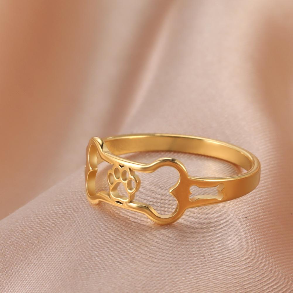 Cat Paw Print Rings For Women Silver Gold Color Stainless Steel Hollow Cute Lovely Fashion Female Jewelry Accessories New