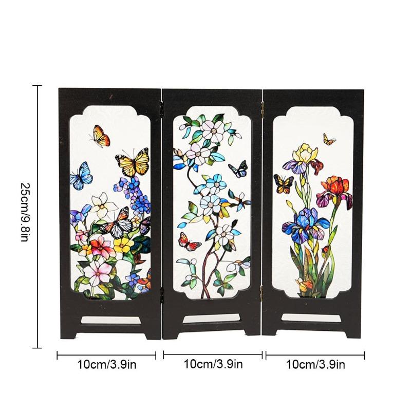 Creative Chinese-Style Floral Bird Acrylic Screen Ornament Retro Pattern Screen Crafts Desk Display Craft Home Decoration Gift