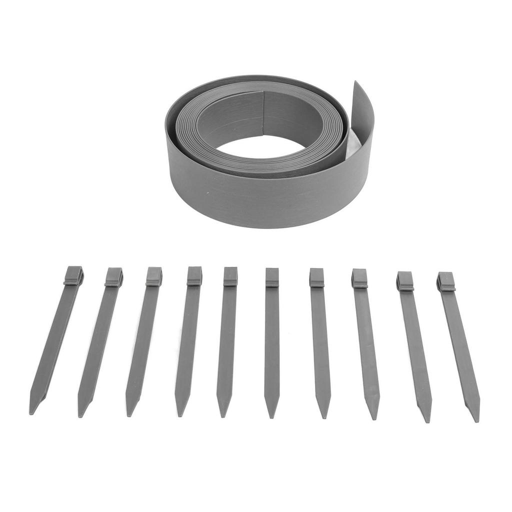 Plastic Garden Border Wood Grain Pattern Flat PE Landscape Edging Kit with Fixing Nails 10M Gray
