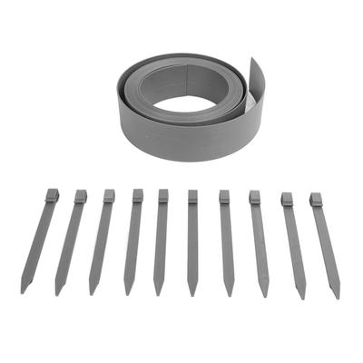 Plastic Garden Border Wood Grain Pattern Flat PE Landscape Edging Kit with Fixing Nails 10M Gray