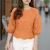 ZANZEA Womens Casual Round Neck 3/4 Sleeve Solid Color Loose Blouse