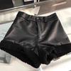 Women's Coffee Ruffled Winter Lamb Wool High-Waist Wide-Leg Retro Booty Shorts