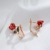 New Creative Rose Earrings For Women  Rose Gold Color Red Enamel Fashion Fine Jewelry Party Cute Vintage Drop Earrings