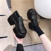 Super Thick-soled Heeled Lace-up Single Shoes Women's Spring and Autumn Muffin Round Head Shoes Small Leather Shoes