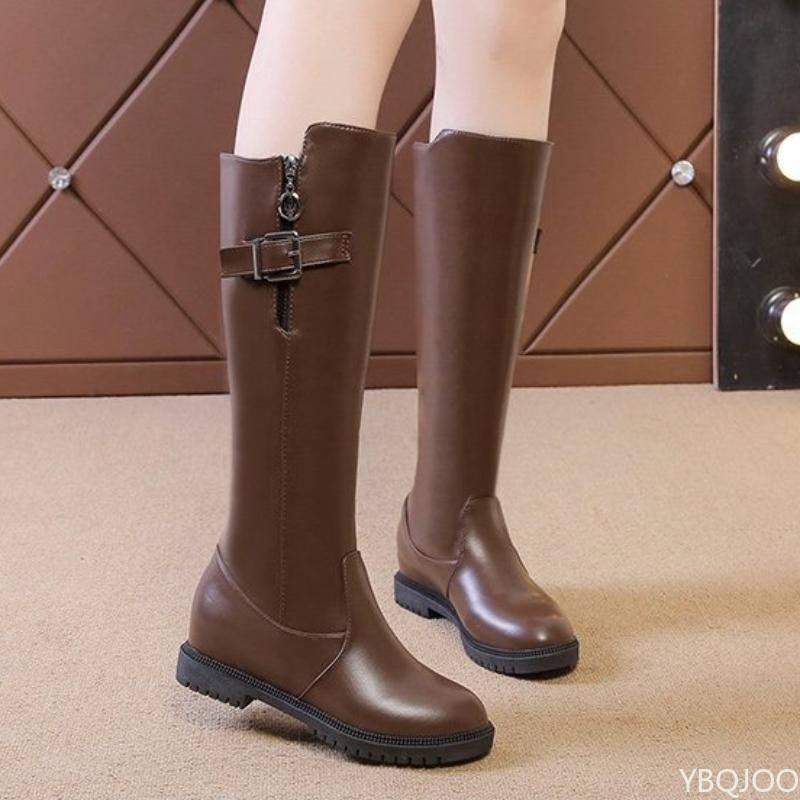 Fashion Long Tube Boots for Women's Autumn Winter New Style Side Zipper Flat Bottom Warm Women's Shoes Simple Comfortable Long Boots