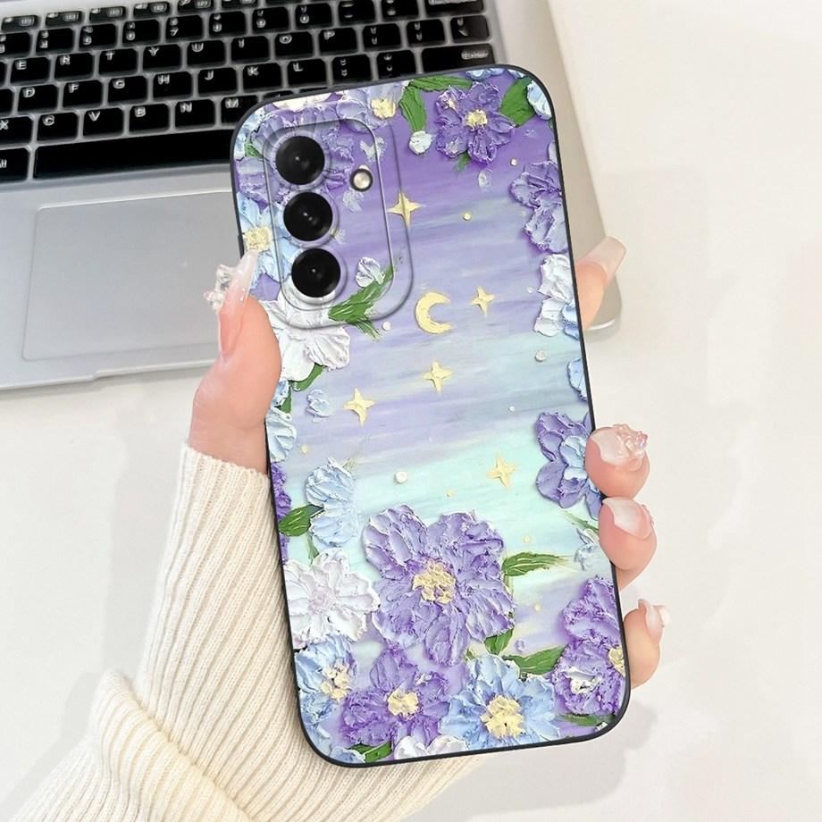 For Samsung Galaxy A56 A36 A26 5G Phone Case Soft Matte Liquid Silicone Back Cover Love Heart Girly Flower Painting Fundas