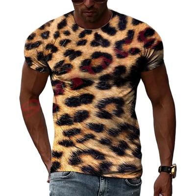 Men's T-Shirt 3D Leopard Pattern Print Short Sleeve Tops Street Casual T Shirt Streetwear Oversized Tee Shirt Men Clothing