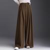 Women's High-Waist Woolen Wide-Leg Winter Pants with Pockets – Slimming, Non-Iron, Casual, Thickened Design for Mothers