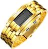 FANMIS Creative Binary Matrix Blue LED Digital Watch Fashion Classic Black Plated Waterproof LED Backlit Bracelet Men's Watch, Gold, Digital.