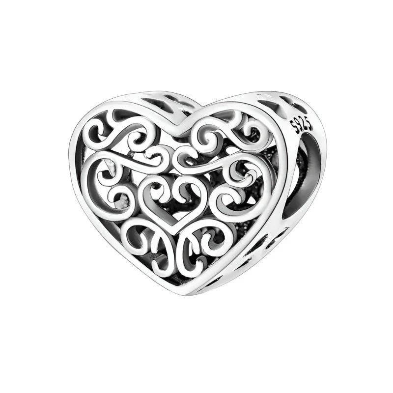 

New 925 Silver Heart Love Pendant Charm Bead Colorful Vine Design for DIY Women Jewelry Bracelet Dangle Trinket