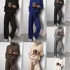 European & American High Neck Solid Color Patchwork Knitted Two-Piece Fashion Set