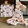Sweet Plaid Little Black Cat Fashion Temperament Cloud Cotton Pajamas Women'S Summer Three-Piece Loungewear