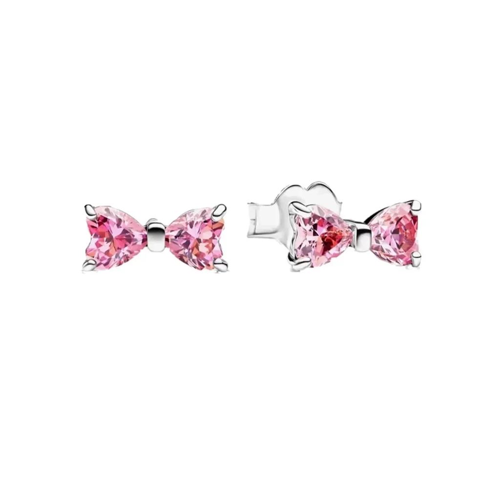 925 Silver Pink Bow Jewelry Set Ring Earrings Bracelet Necklace for Women Birthday Gift