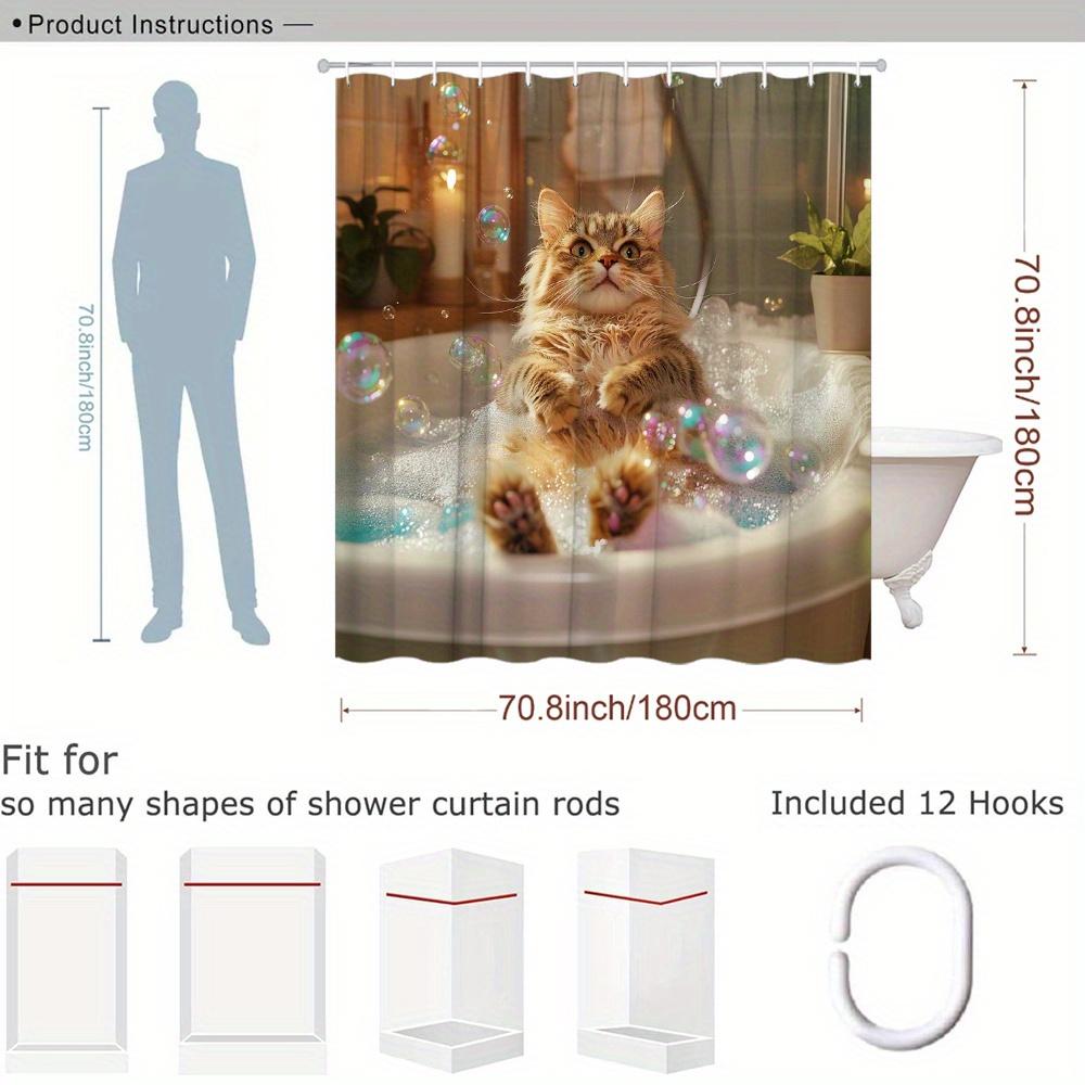 Cute Cat Bubble Shower Curtain Waterproof Polyester Bathroom Decor Shower Screen Pet Themed Home Accessories Gift Ideas