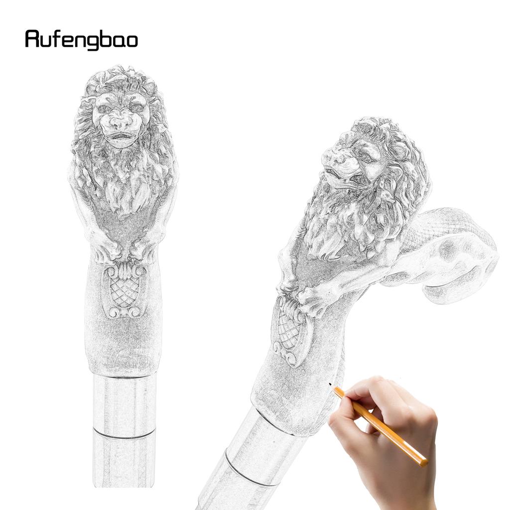 Silver Lion Head Resin Walking Cane Fashion Decorative Steel Stick Gentleman Lion Performance Stage Cane 93cm