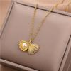 Korean Sweet Zircon Inlaid Open Pearl Shell Pendant Women Necklace Female Stainless Steel Party Jewelry Ladies Neck Chain