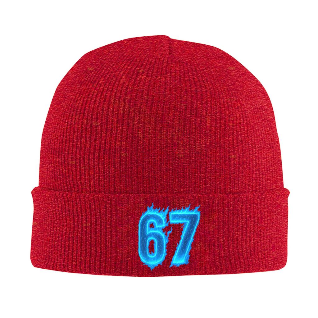 67 Six Seven Blue Flame Colorful Cool Funny 6 7 Meme Beanie Hats Knitted Hat Adult Cool Elastic Caps Winter Gym Bonnet Hats