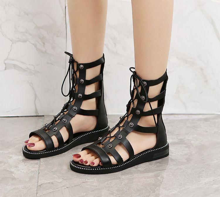 

2025 New Hollow Casual Sandalias Open Toe Cross Strap Ladies Shoes Wedges Summer Roman Black Sandales Boots Large Size 35-43 35 чёрный