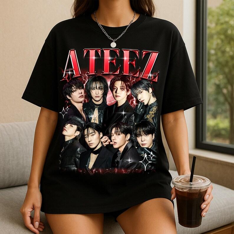

2026 Ateez Летняя Мода Модная Футболка Мужская Женская Винтажный Топ Хип-Хоп Уличная Одежда Оверсайз Футболка С Коротким Рукавом Повседневная Одежда 4XL