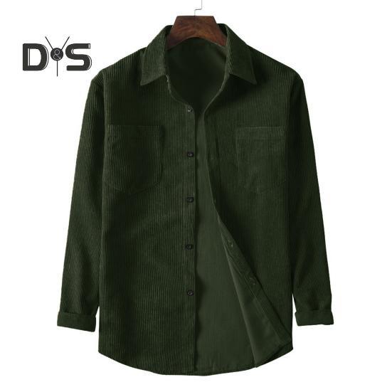 

Мужская вельветовая рубашка с отложным воротником, однобортный однотонный свободный кардиган в стиле ретро средней длины с нагрудными карманами, топ для повседневной носки в дорогу XXXL армия зеленый