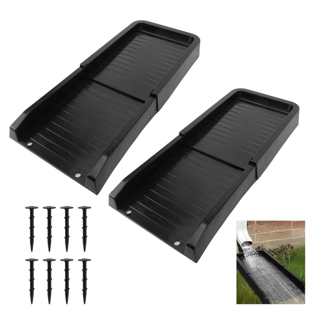 2pcs Downspout   Blocks Black Rain Water Drainage Downspout Extensions with Ground Nails for Gutters