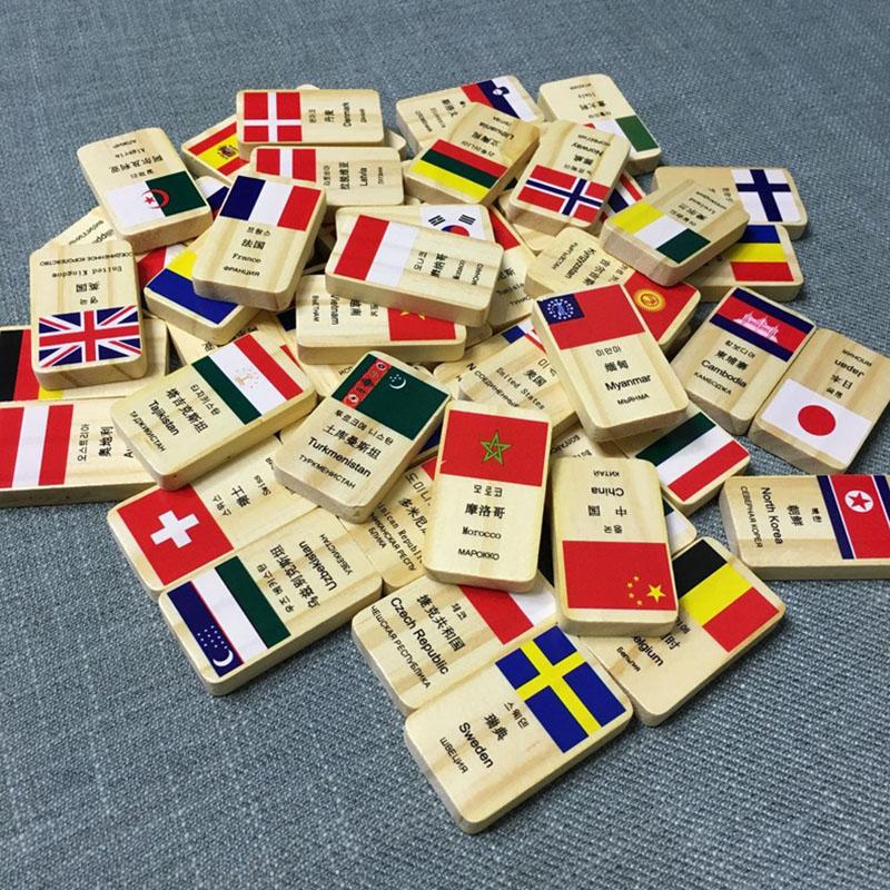 100 stuks Houten Vlag Leerblok Speelgoed Kits Dominostenen voor Kinderen leren Wereldvlaggen Educatief Speelgoed Festival Cadeau