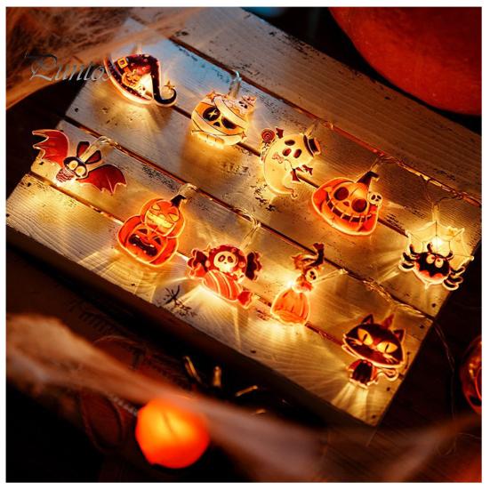 Cute Ghost Witch Hat Party Decor Halloween LED String Lights, Pumpkin Spider Battery Operated Fairy Waterproof Decorative Lights for Porch Party,