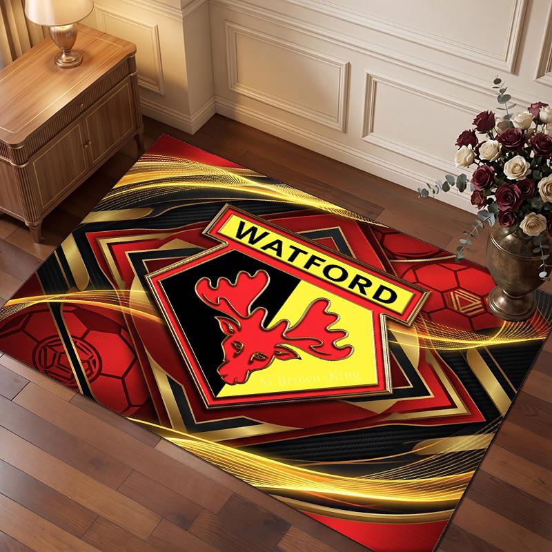 Watford Football Print Crystal Velvet Rug, Comfortable Water Absorbent Non Slip Indoor Floor Carpet