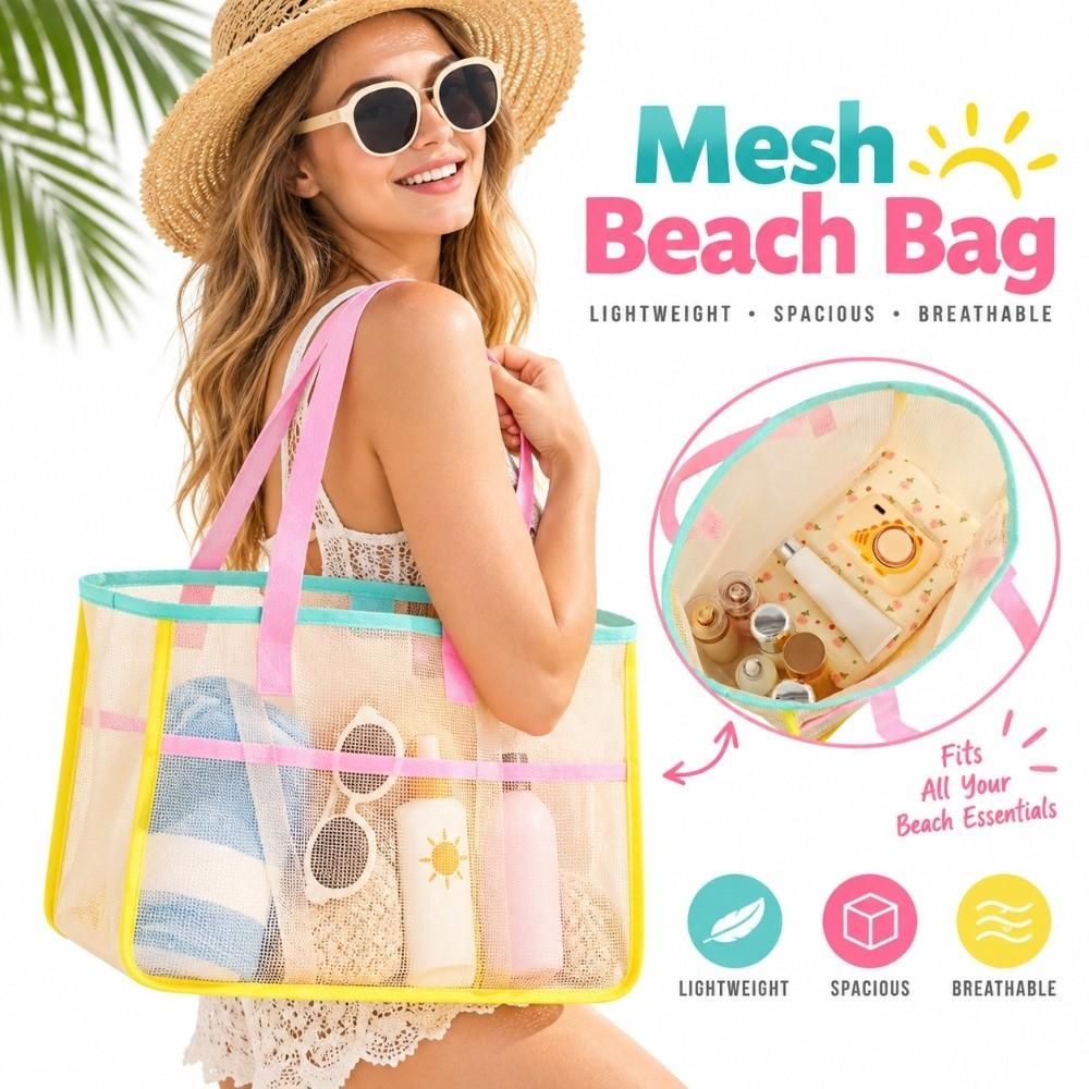 Foldable Beach Bag Mesh Storage Bag New Grocery Mesh Tote For Women