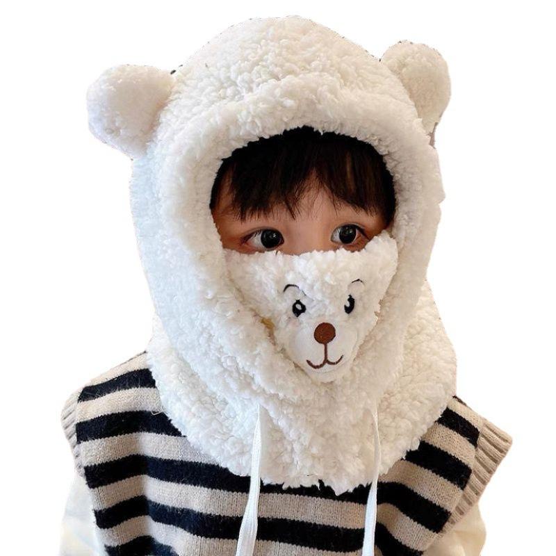 

Детская шапка, зимняя теплая маска, встроенная шапка с шейным ободом, стиль «родитель-ребенок» с толстым бархатом для защиты от ветра на открытом воздухе, подходит для детей от 5 до 18 лет