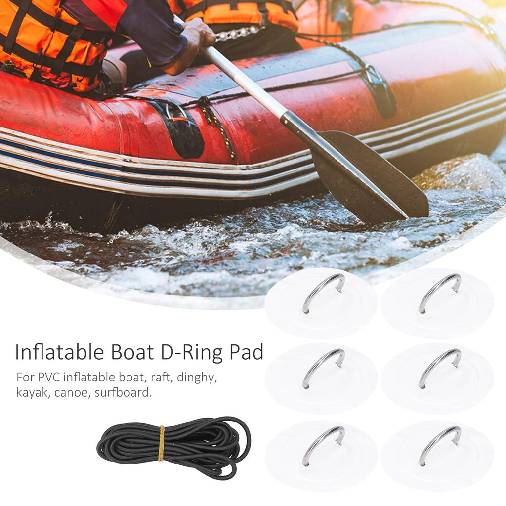 6pcs Inflatable Boat Kayak D Pad Patch Marine Fixed Buckle with Elastic Bungee Cord(Black )