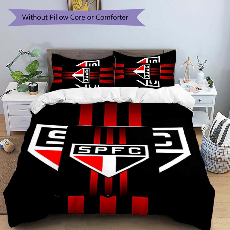 3pcs São Paulo FC Logo Pattern Bedding Set Duvet Cover Set Includes Duvet Cover &pillowcases, Perfect All Season Bedroom Decoration & Gift