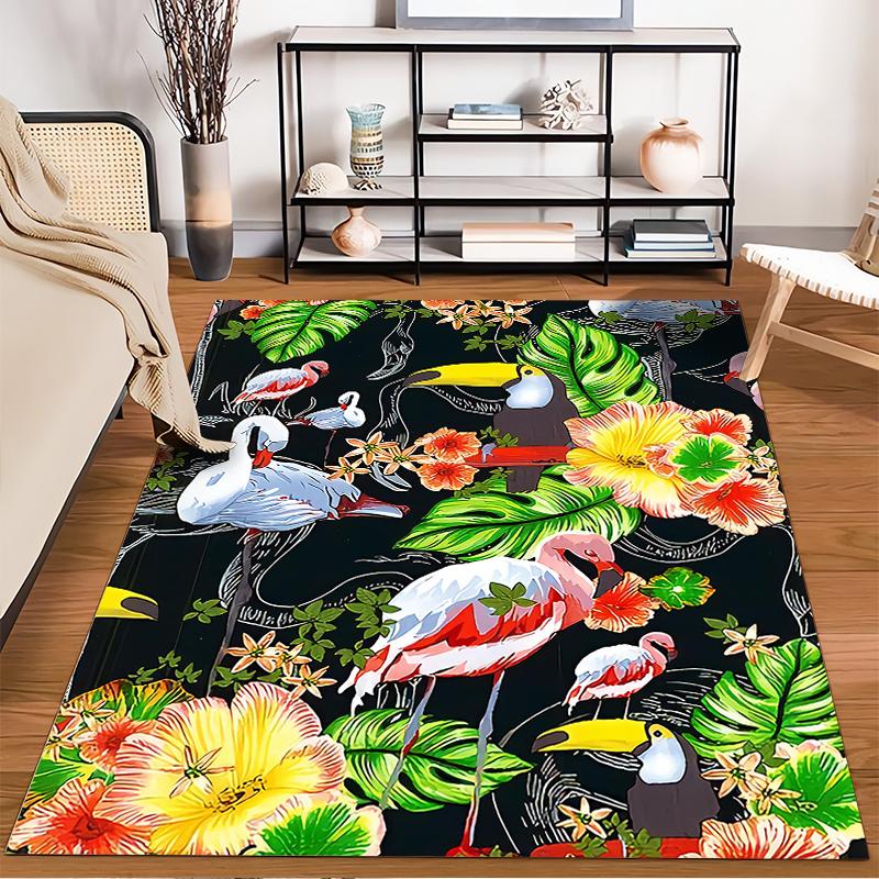 Tropical Birds and Flowers Carpet with Flamingos and Toucan Design Suitable for Use As an Anti-slip for Living Room Bedroom Sofas