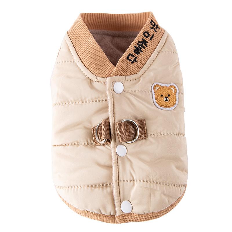 Korean Version of Cute Wind Dog Autumn and Winter Bear V-neck Traction Vest Cotton Coat Cat Two-legged Pet Warm Clothes